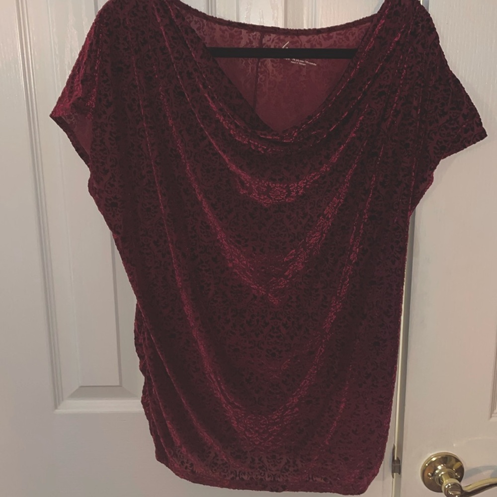 Lane Bryant burgundy laser burnout velour top.